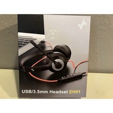 EAGLEND EH01 Wired Headset USB/3.5mm Noise Canceling Mic for PC Laptop Phone NEW