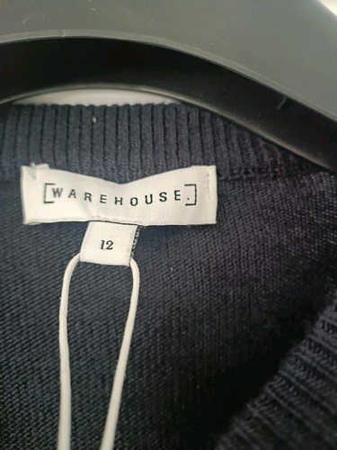 Warehouse Navy Holly Christmas Jumper Size 12 - Picture 3 of 3