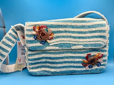 NEW RELEASE  Viral Beaded Blue/ White Striped Crab Shoulder Bag NWT