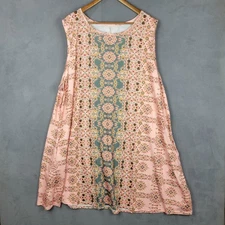 Boho Floral Dress Womens 5XL Pink Green Sleeveless A-Line Swing Pockets Casual