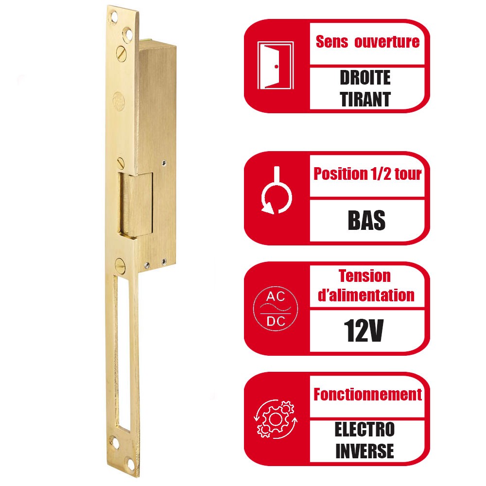 Gâche électrique encastrable 120 mm pour rénovation de porte droite