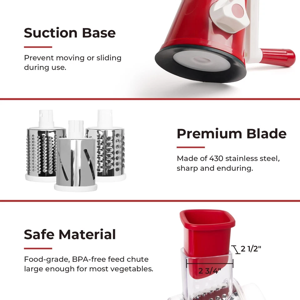 Rallador de Queso Rotativo Negro Cortador de Verduras Manual con Mango y Base de Succión Regalo Foto 2 de 4