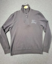 Burberry Brit Pullover Mens XL Gray Half Zip Button Neck Cotton Wool Blend