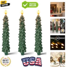 3 PCS Flameless Taper Candles with 6-Hours Timer, 9.7 Inches Christmas Tree C...