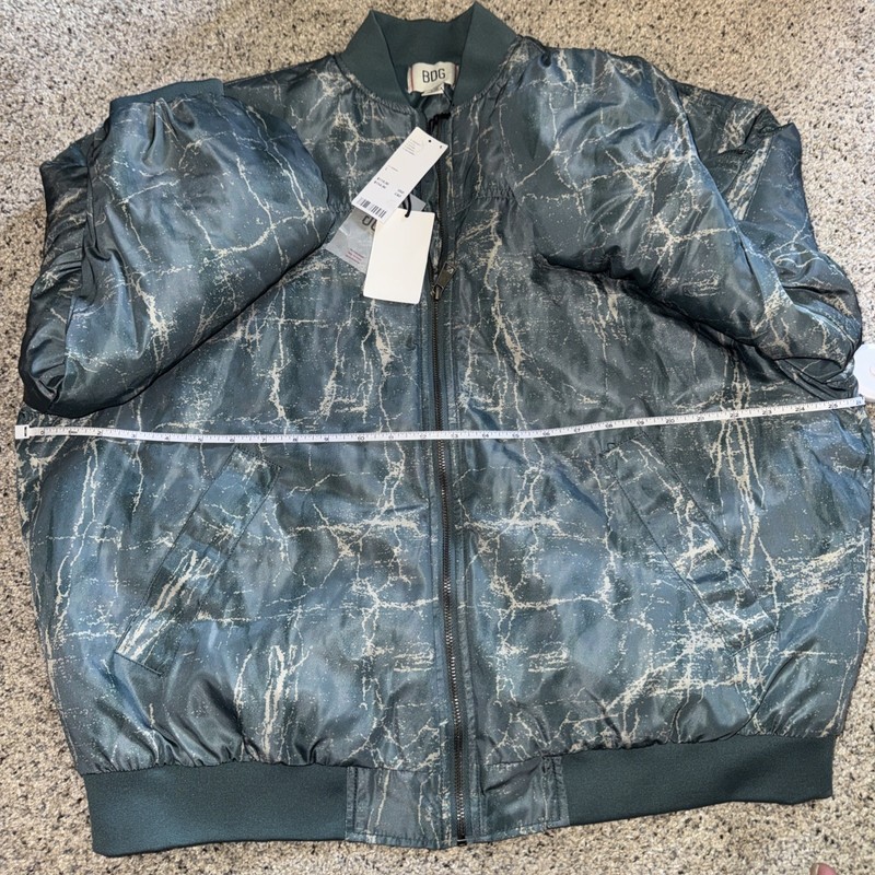 BDG Light Green Marble Print Puffer Bomber Jacket Size L