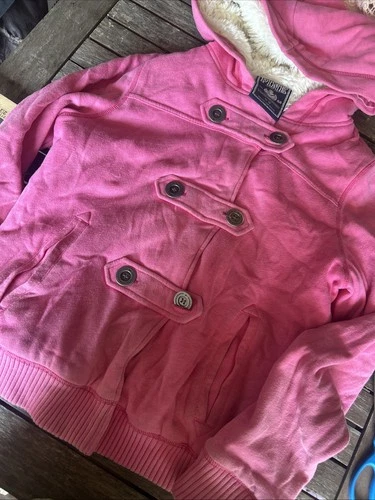 Victoria Secret Pink Y2K Bling Hood Faux Fur Lined Hoodie Jacket Sz M Heavy