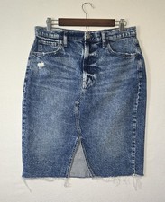 Y2K Gap Blue Denim Front Slit Vintage Wash Pencil Skirt Size 31 / 12