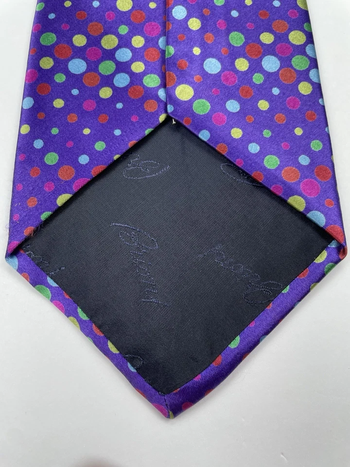 Corbata de seda multicolor punto púrpura BRIONI Neiman Marcus vintage nueva con etiquetas hecha en Italia Foto 4 de 4