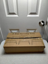 3 Tier Plastic Serving Tray Set w/ Collapsible Metal Stand 17"x8.7" Platters-kk