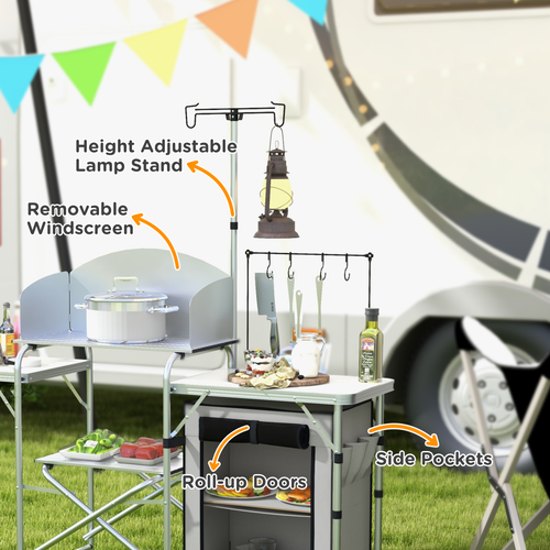 Outsunny klappbarer Camping Küchentisch mit Schrank, verstellbarer Lichtständer - Bild 4 von 17