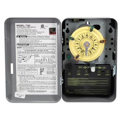 Intermatic T103 24-Hour Mechanical Timer Switch - 120V DPST Indoor Metal Encl...
