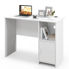 Modern Computer Desk Cabinet Writing Desk Cable Holes Open Shelf Laptop Storage