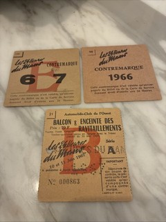Le Mans 24 Hour Race 1966 & 67 Used Race Tickets
