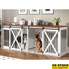 XXXL Double Dog Crate Large Kennel Furniture W/ Sliding Doors  Divider New