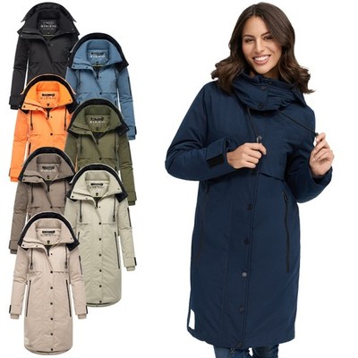 Marikoo Damen Mantel Trenchcoat Übergangs Jacke Parka Lang N032