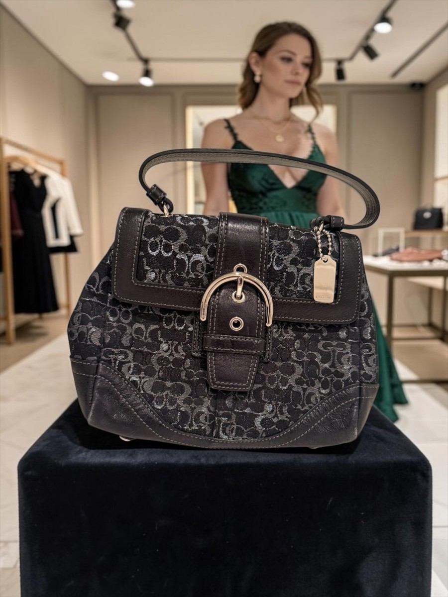 Never Used Y2K Coach Mini Signature Optic Buckle Satchel Black