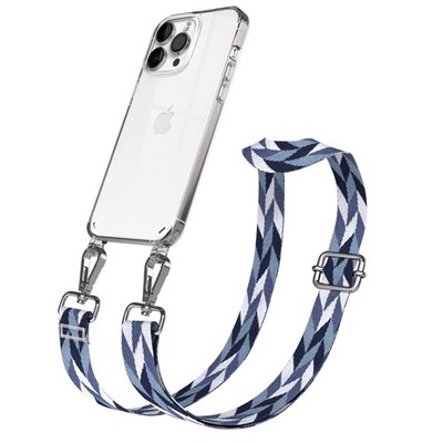 Silikon Hülle mit Band für Apple iPhone 14 Pro Max Cover Kette Blau Mix - Silber