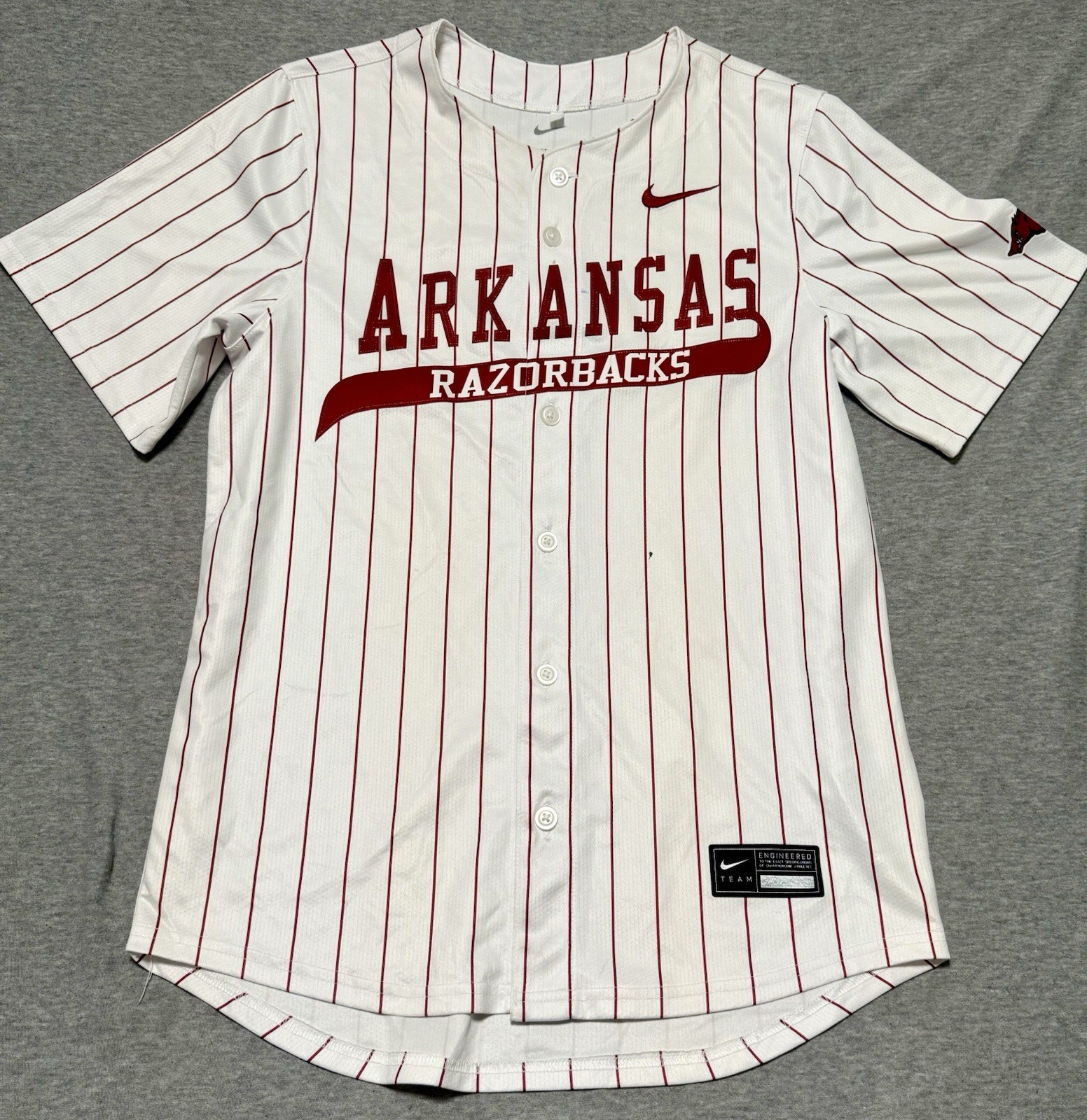 Nike Team Mens Arkansas Razorbacks Baseball Jersey Sz Small White/Red Button Up