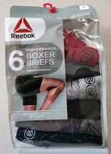 Reebok Mens LARGE Performance Boxer Briefs 6-PACK Featherweight 6" Inseam #32125