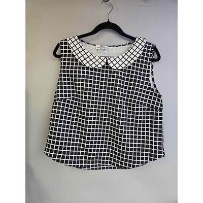 Bright & Beautiful Black and White Grid Check Peter Pan Collar Tank Size XL