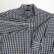 Tommy Hilfiger Mens L 16-16.5 Gingham Button Down Shirt Blue 100 Cotton