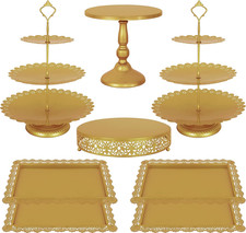 Cake Stand Set Gold Metal 8 Pieces 3 Tier Display Tower Wedding Birthday Party