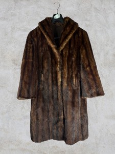 Manteau Vintage En Véritable Fourrure De Vison Marron - Taille 36/38 - Marque RENER Paris - Occasion TBE