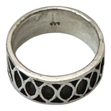 SZ 5.5 VTG Sterling Silver Ring 3/8  Wide Tribal 925 Marked