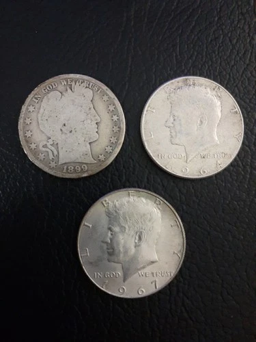 1899 Barber Half, 1964 50c Kennedy 90% Silver Half Dollars & 1967 40% Half LQQK