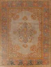 Hand-Knotted Oushak Wool Area Rug - Geometric Turkish Oriental Design