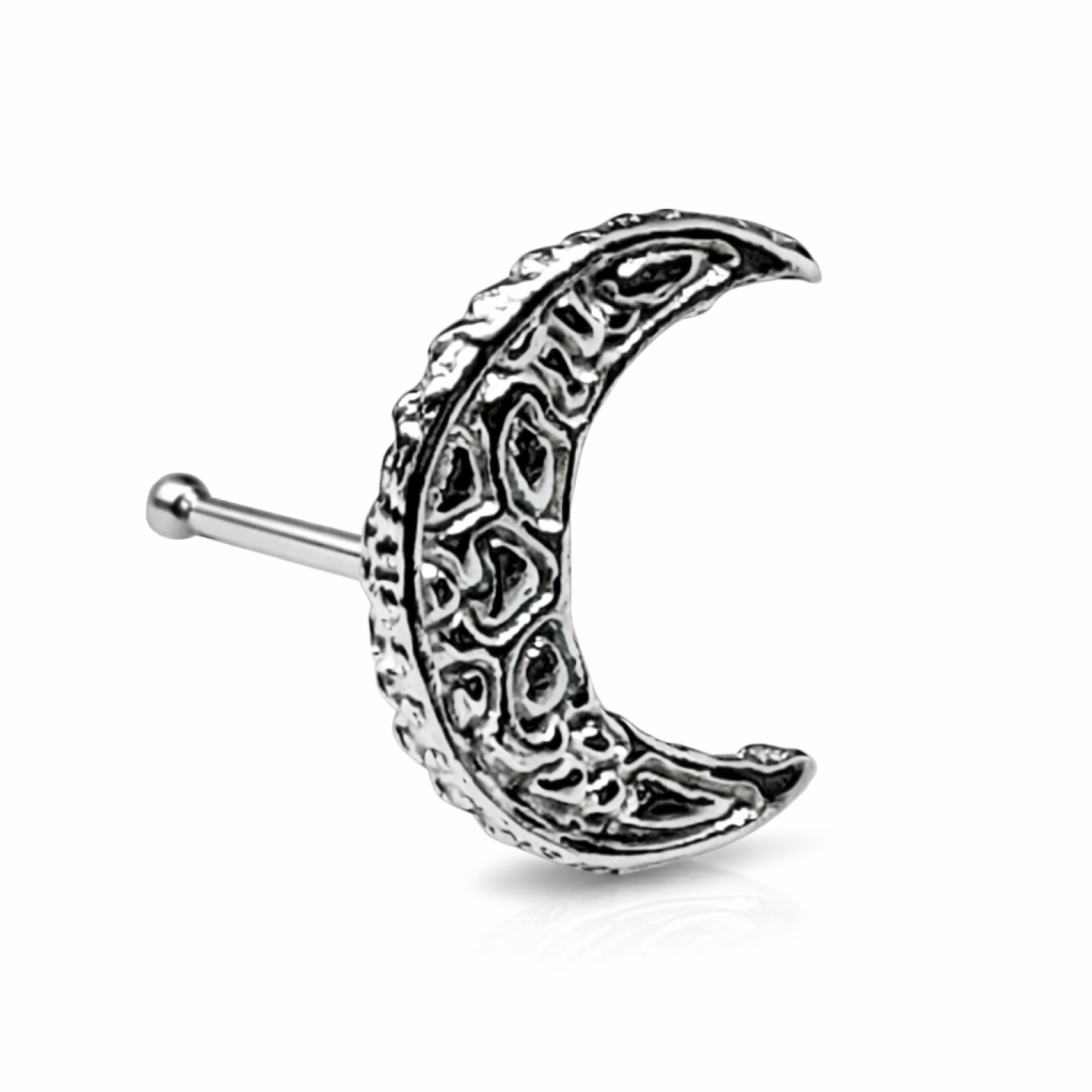 Moon Nose Stud 925 Silver | Lunar Crescent Piercing 22G Ball End Goddess