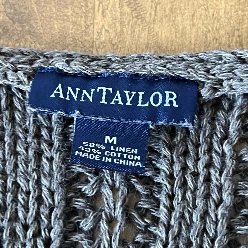 Chaleco Suéter Tejido Abierto Ann Taylor Talla M Verde Mezcla Lino Cápsula Mínimo Verano Foto 4 de 4