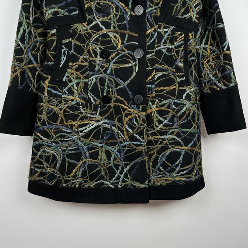 Chaqueta de abrigo de lana Galliano multicolor abstracto bordado de lujo talla L - Imagen 4 de 16