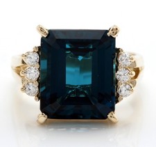 6.05 Carat Natural London Blue Topaz and Diamonds in 14K Solid Yellow Gold Ring