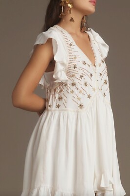 white sequin dress anthropologie Helsi Avery Long-Sleeve Sequin Fit & Flare Mini Dress