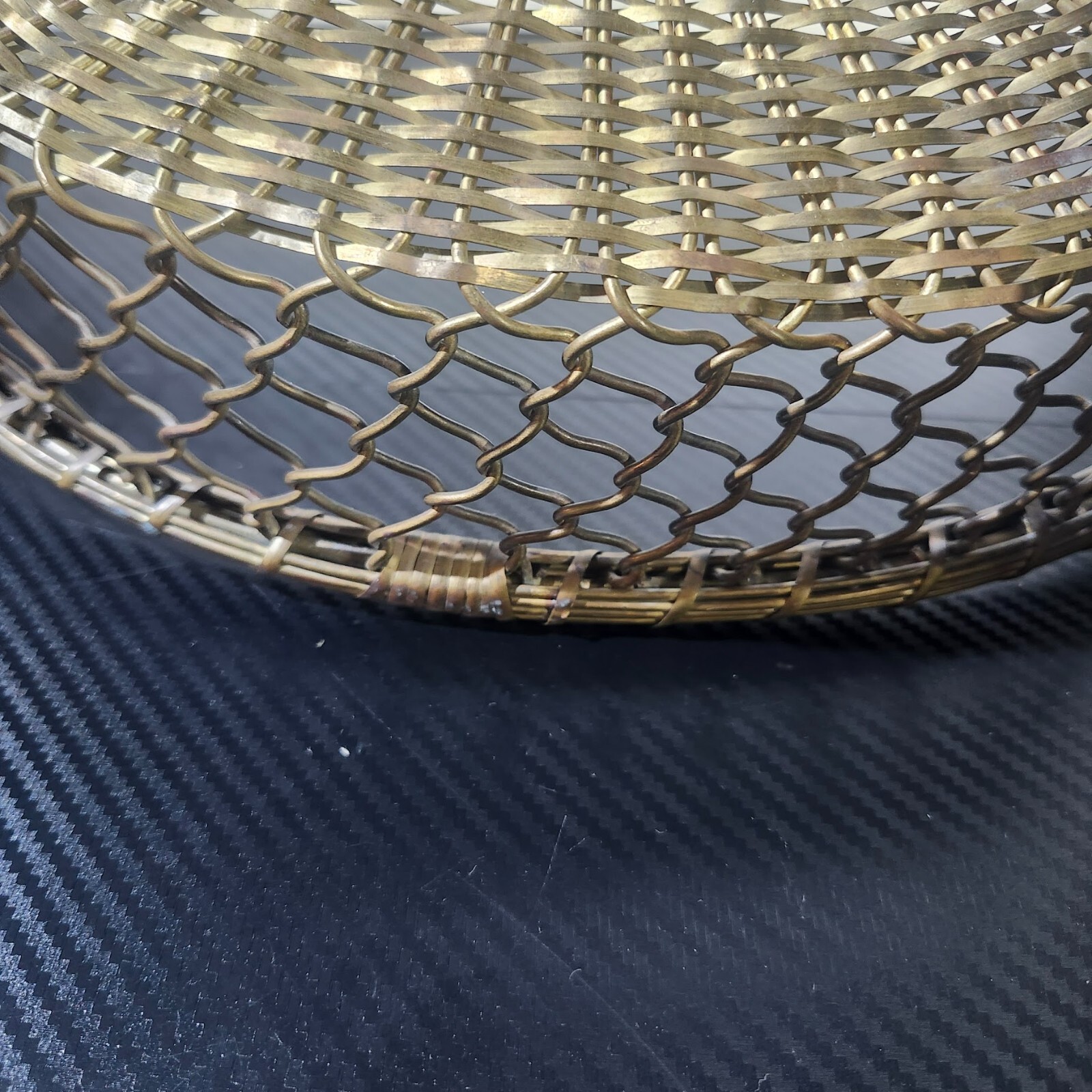 Vintage Hand Crafted Woven Wire Brass Basket With Handle image 10