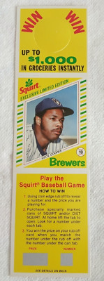 1982 SQUIRT Exclusive #1 Cecil Cooper Brewers CARD PANEL YELLOW Scratch Contest