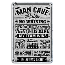 Man Cave Rules: No Whining, Hydrate with Beer, No Sitting in My Chair Sign