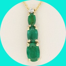 Natural Diamond Emerald Birthstone Pendant Necklace .97CT 14K YG 16 Chain