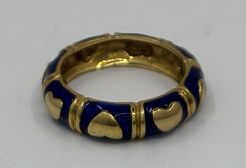 Hidalgo 18KY  Enamel Ring Hearts Size 6.25