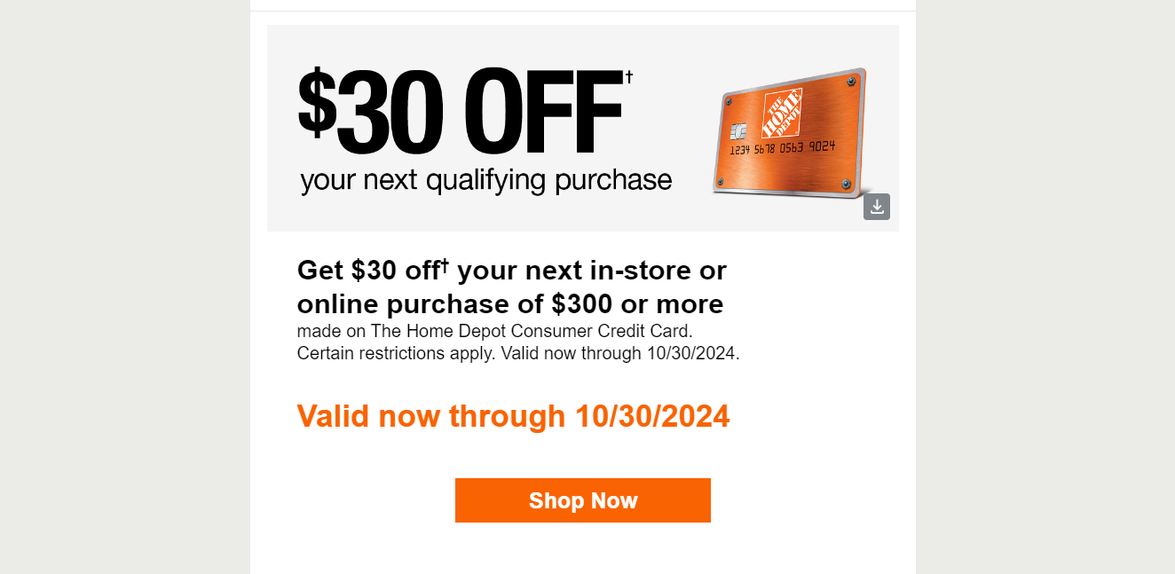 Home Depot Coupon 30 Off Online In Store Exp 10/30/24 eBay
