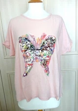 Pink T Shirt with Applique Sequinned Butterfly - M