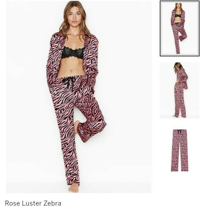 Victoria's Secret XS Pink Zebra Print Satin Sleep Lounge Pant- New