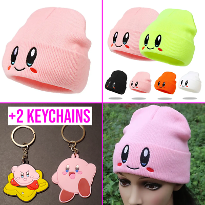 Kirby beanie hat + 2 Kirby keychains ⭐️ knit hat cap skully