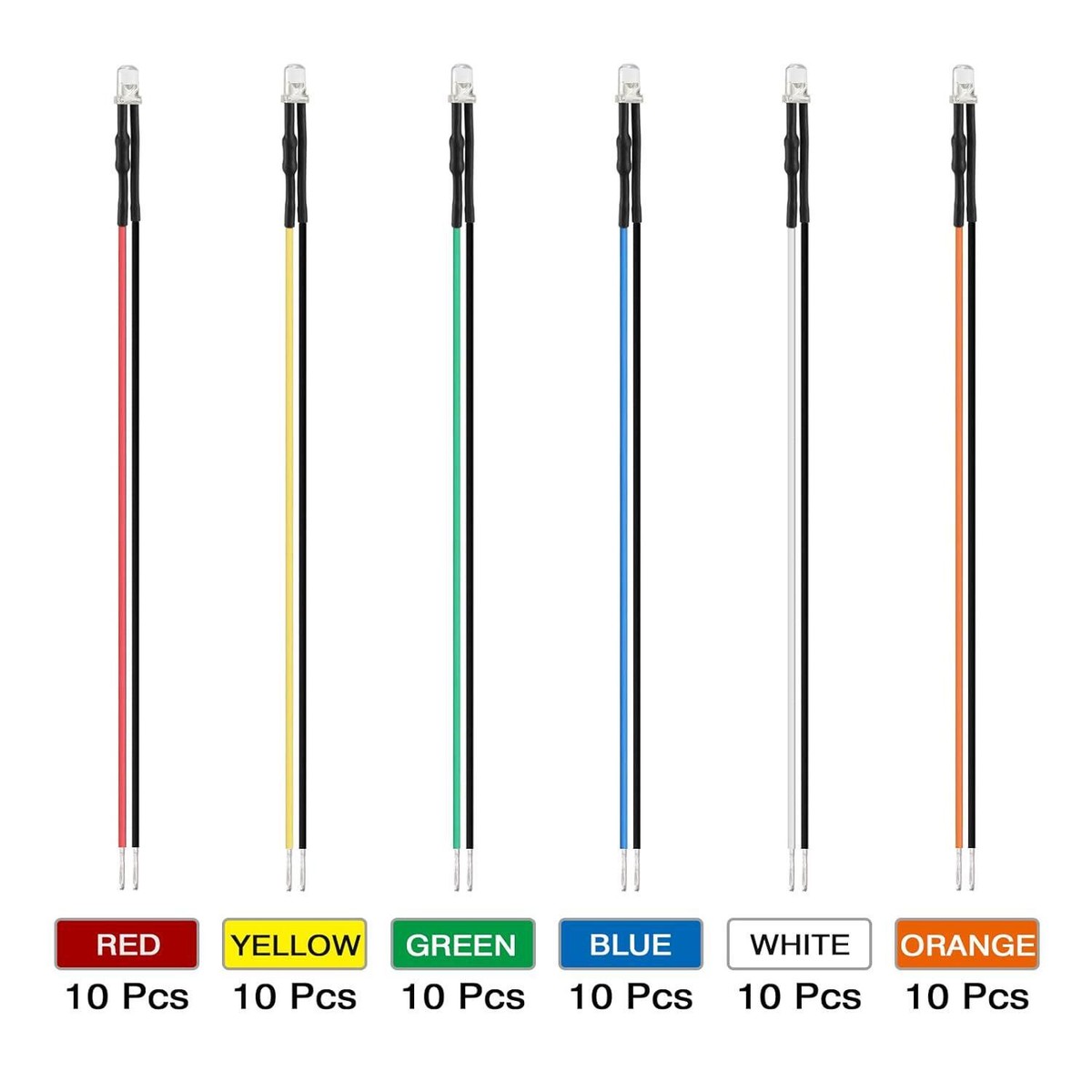 50Pcs 5mm Orange LED Diodes Pre-Wired For 12V DC - Ultra Bright Lights For DIY Projects & Experiments - View #3