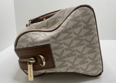 Michael Kors Vanilla PVC Bedford Travel Medium Logo Stripe Satchel Bag Purse  | eBay