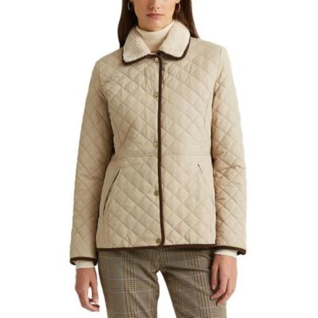 Ralph Lauren women's Moda Cream Quilted Jacket Coat - size XL - Sherpa  Collar