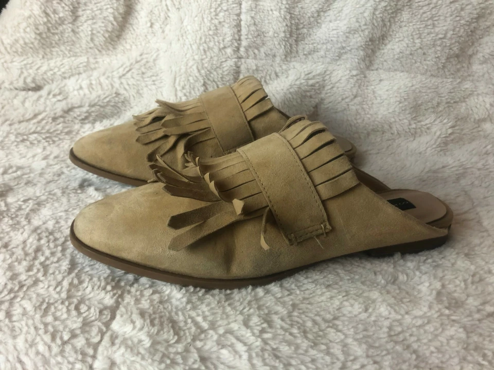 Steven by Steve Madden Adee 流苏棕褐色穆勒鞋麂皮绒 7.5 码平底鞋 — 第 3/4 张图片