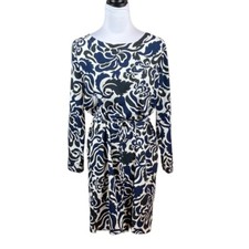 Loft Black, Navy, And White Dress With Tie Waist, Size M