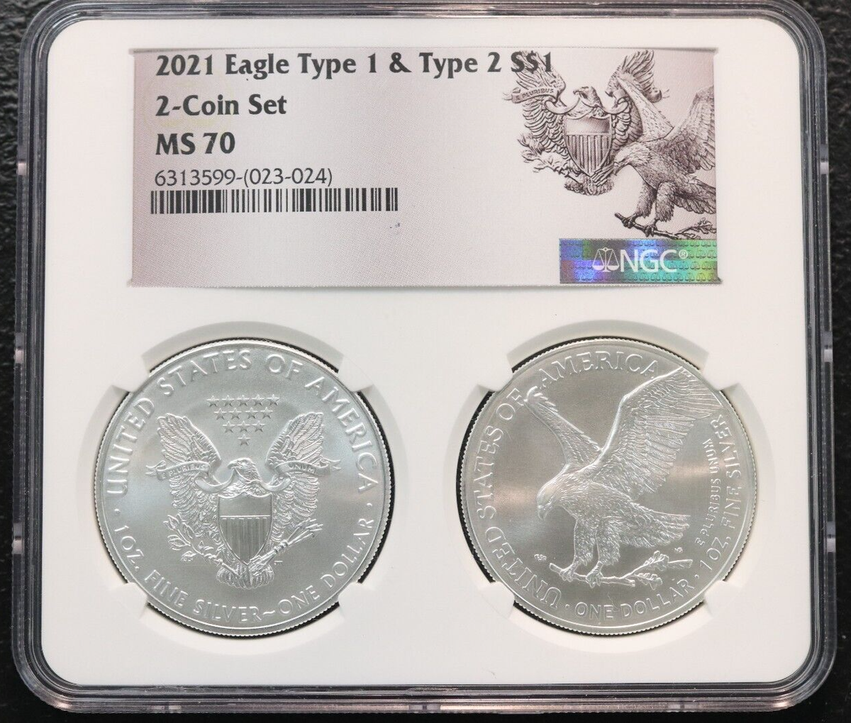 2021 - $1 Type 1 & Type 2 - Silver Eagle Set - NGC - MS70 - T1/T2